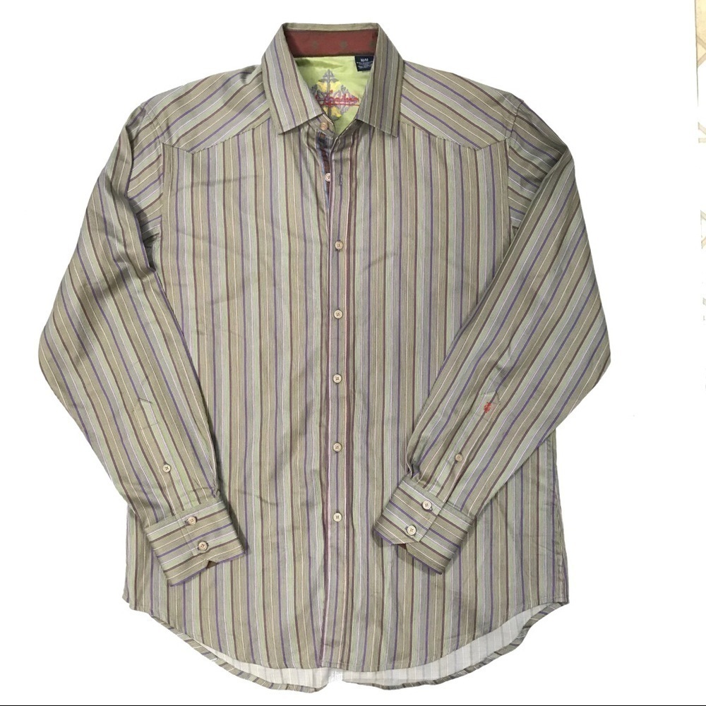Robert Graham Striped Flip Cuff Shirt Purple Green
